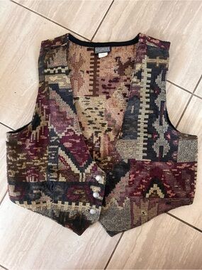 Vintage Roughrider Multicolor Southwestern Aztec Tapestry Vest size XL